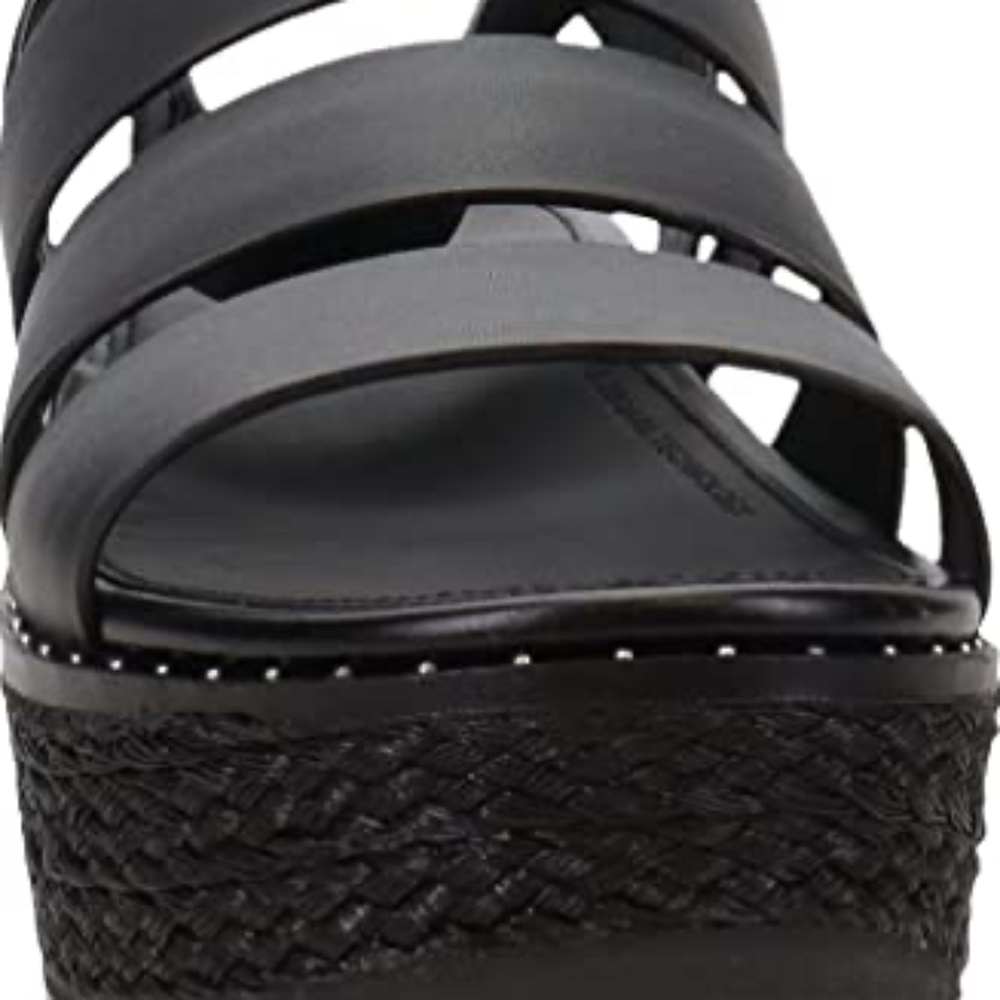 FitFlop Eloise Black Ankle Strap Open Toe Strappy Upper Espadrille Wedge Sandals - Picture 9 of 9